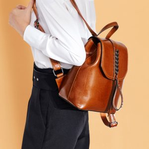 Large Capacity Womens Cowhide Leather Backpack — Premium Genuine Leather Travel Pack